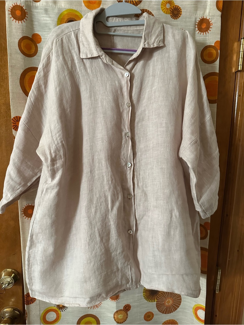 Beige Linen Button-Up Shirt for women